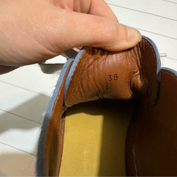 Penelope Childers Blue Leopard Print Leather Calf Hair High Top Sneakers Size 38 - Picture 4 of 8